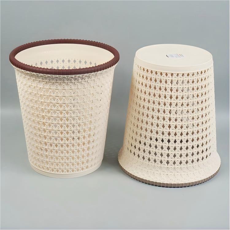 Premium Circular-Rim Woven Waste Bin | Hollow-Out Design, Breathable, Classified Storage, Sleek & Elegant (27.5*29cm) - Image 3