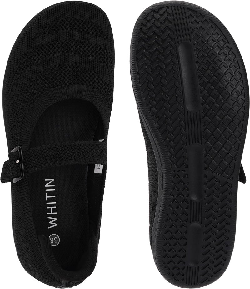WHITIN Barefoot Mary Jane Flats for Women Wide Toe Box Shoes Minimalist Zero Drop Sole Size 7 Width Knit Ballerina Non Slip Ballet Comfortable Walking Black 38 - Image 3