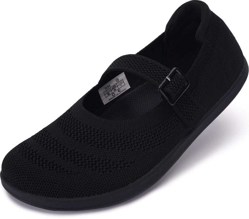 WHITIN Barefoot Mary Jane Flats for Women Wide Toe Box Shoes Minimalist Zero Drop Sole Size 7 Width Knit Ballerina Non Slip Ballet Comfortable Walking Black 38 - Image 1