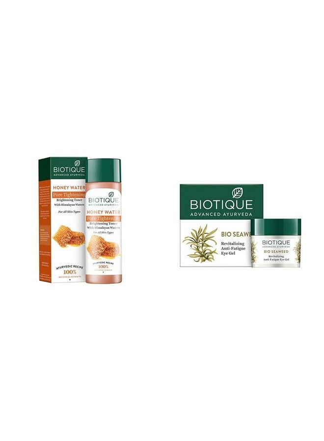 Biotique Bio Honey Water Clarifying Toner 120Ml And Bio Seaweed Revitalizing Anti Fatigue Eye Gel 15G (Pack Of 2) - Image 1