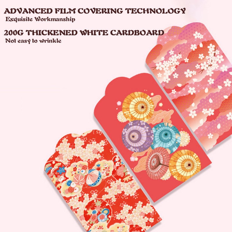 Red Envelopes: 10 Pack 200G White Cardboard - Japanese-Style Sakura & Fan Designs, Fade-Resistant Printing for Chinese New Year, Weddings, Festive Gifting - Image 4