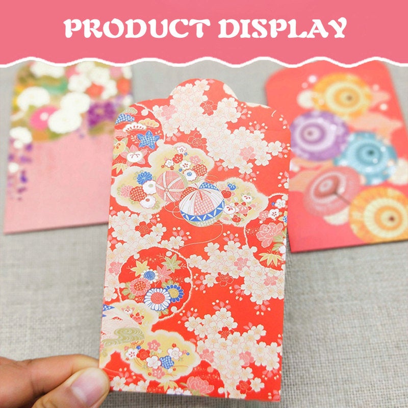 Red Envelopes: 10 Pack 200G White Cardboard - Japanese-Style Sakura & Fan Designs, Fade-Resistant Printing for Chinese New Year, Weddings, Festive Gifting - Image 5