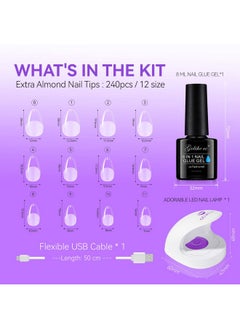 gelike ec Gel X Nail Kit 6 In 1 Uv Strong Gel Glue 240Pcs Short Almond Nail Tips And Uv Lamp  - Image 2