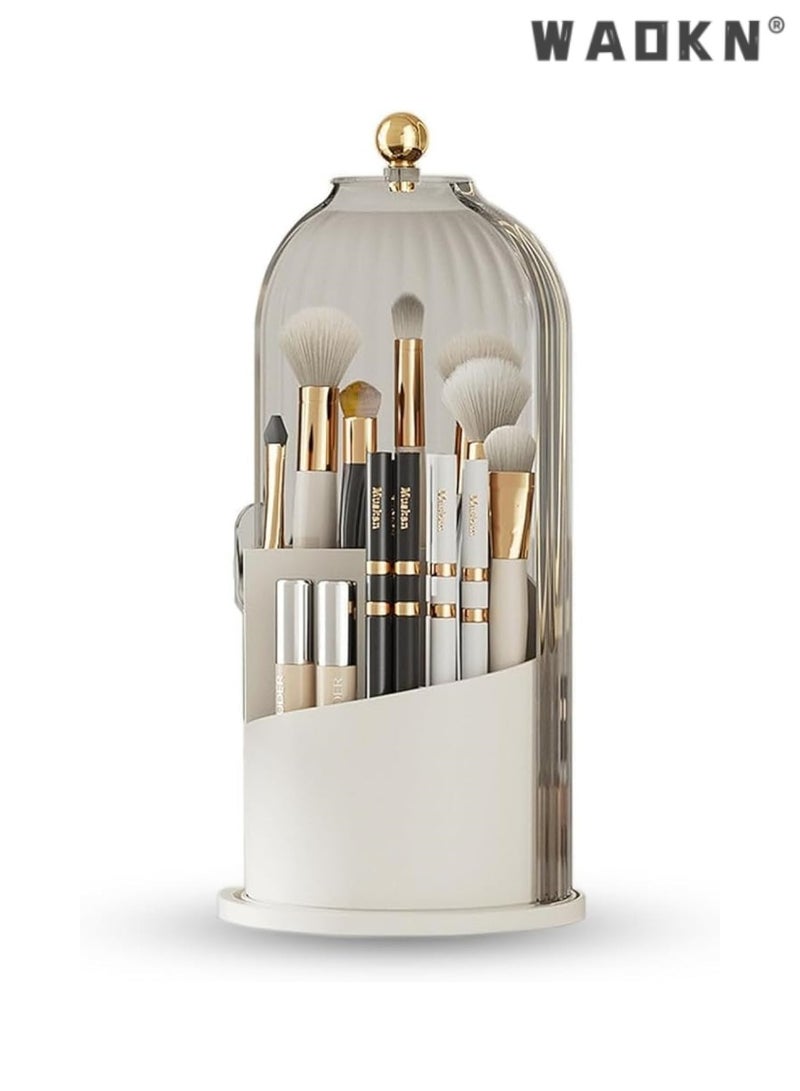 دبليو أيه أو كي أن فرشاة مستحضرات التجميل تخزين مربع 360 درجة دوارة مستحضرات التجميل تخزين الرف ، مع غطاء الغبار ، مستحضرات التجميل الجدول تخزين مربع ، حمام أعلى الجدول ( أسود شفاف ) - Image 1