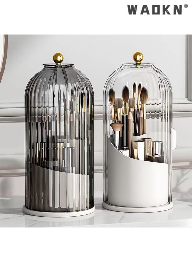 دبليو أيه أو كي أن فرشاة مستحضرات التجميل تخزين مربع 360 درجة دوارة مستحضرات التجميل تخزين الرف ، مع غطاء الغبار ، مستحضرات التجميل الجدول تخزين مربع ، حمام أعلى الجدول ( أسود شفاف ) - Image 5
