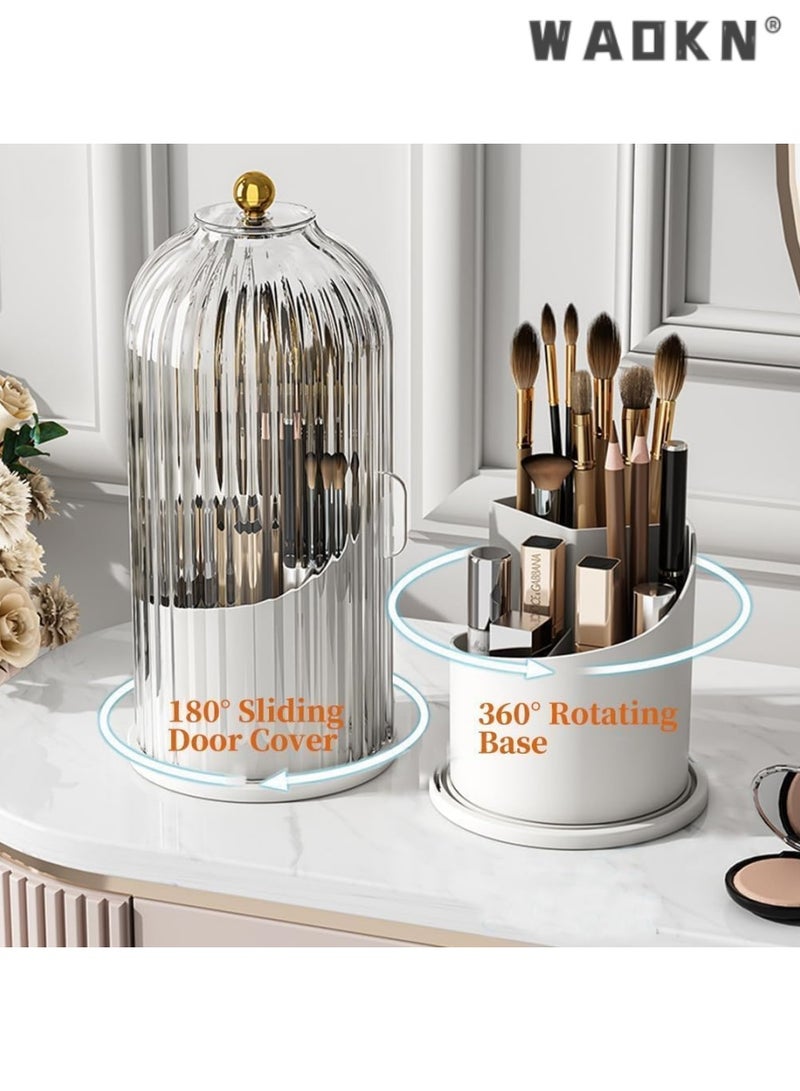 دبليو أيه أو كي أن فرشاة مستحضرات التجميل تخزين مربع 360 درجة دوارة مستحضرات التجميل تخزين الرف ، مع غطاء الغبار ، مستحضرات التجميل الجدول تخزين مربع ، حمام أعلى الجدول ( أسود شفاف ) - Image 4