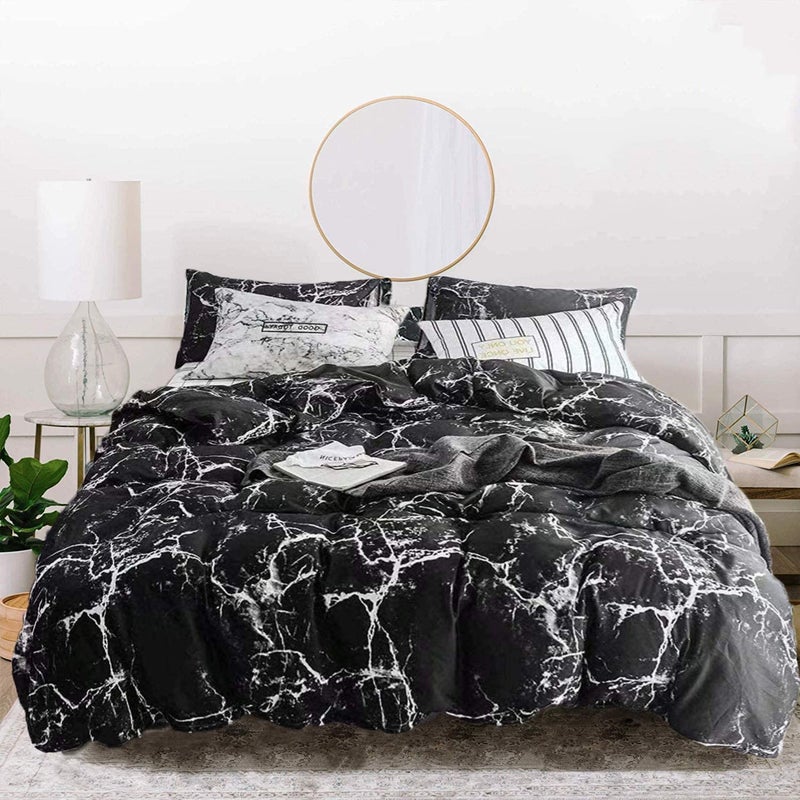 Houseri Houseri Black Marble Comforter Set Full Size 3 Piece Lightweight Black White Grey Aesthetic Bedding Sets Full for Teen Boys Girls Abstract Black Bed Quilt Blanket Ultra Comfy Soft Dorm Comforter Full 