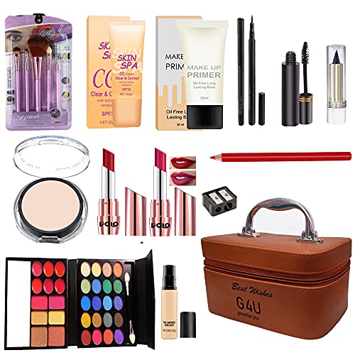 G4U All in One Makeup Kit Gift Set,Eyeshadow, Cream, 2 Lipsticks, Compact,Primer, Concealer,Etc. Perfect for Party makeup Casual makeup Wedding makeup With Makeup Box (Set Of 18Pcs) ST - Image 1