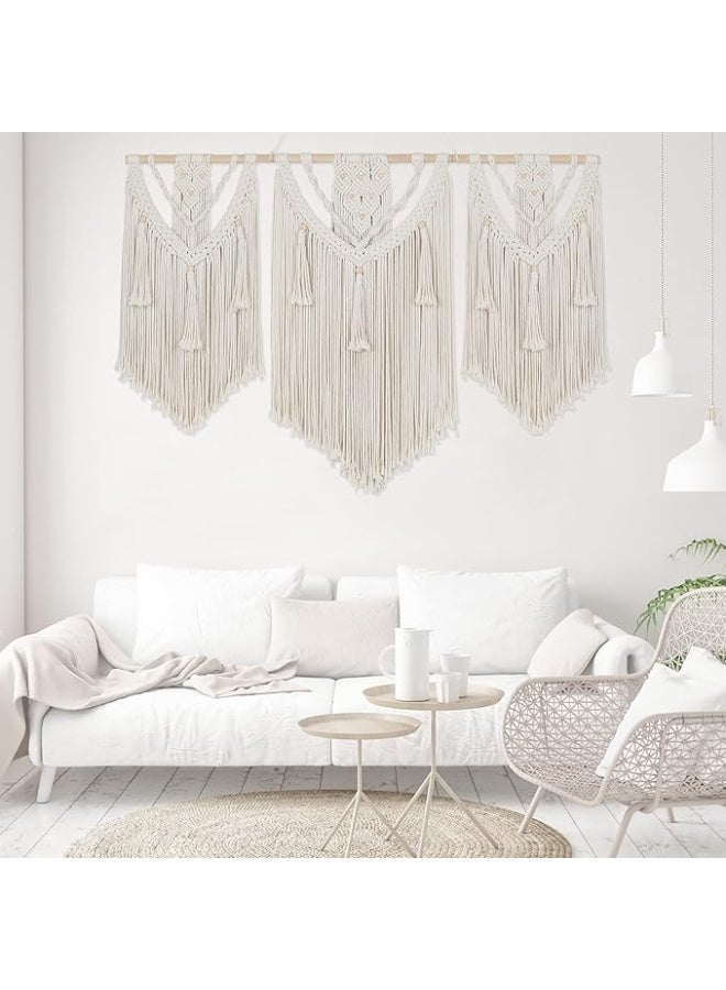 انتيكيانو مكرمية معلقة على الحائط نسيج بوهو شيك منسوج بشراشيب للتعليق لغرفة النوم وغرفة المعيشة والمعرض 110 سم × 80 عاجي - Image 4