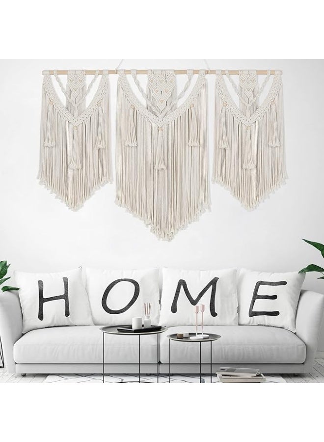 انتيكيانو مكرمية معلقة على الحائط نسيج بوهو شيك منسوج بشراشيب للتعليق لغرفة النوم وغرفة المعيشة والمعرض 110 سم × 80 عاجي - Image 2