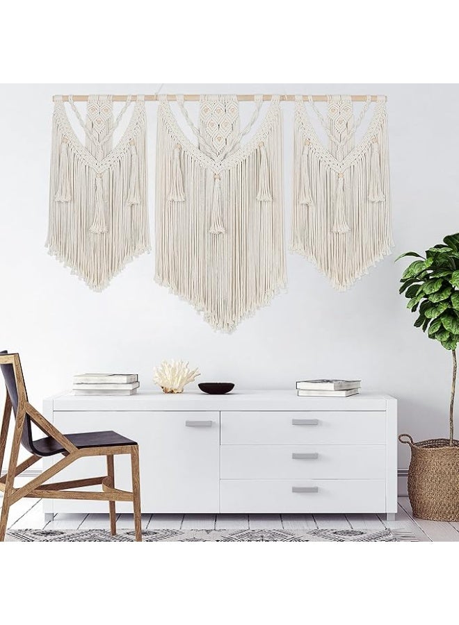 انتيكيانو مكرمية معلقة على الحائط نسيج بوهو شيك منسوج بشراشيب للتعليق لغرفة النوم وغرفة المعيشة والمعرض 110 سم × 80 عاجي - Image 1