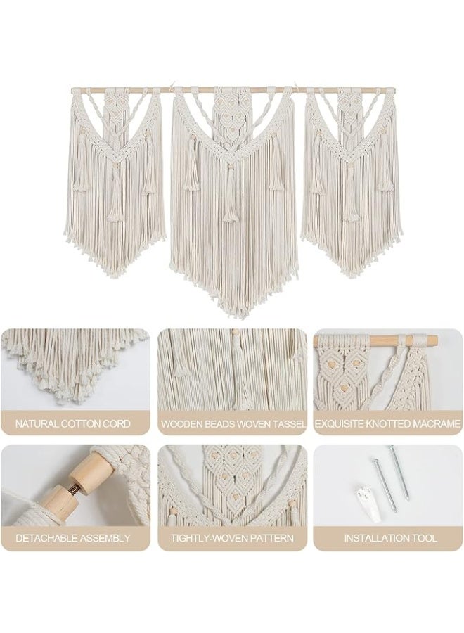 انتيكيانو مكرمية معلقة على الحائط نسيج بوهو شيك منسوج بشراشيب للتعليق لغرفة النوم وغرفة المعيشة والمعرض 110 سم × 80 عاجي - Image 3