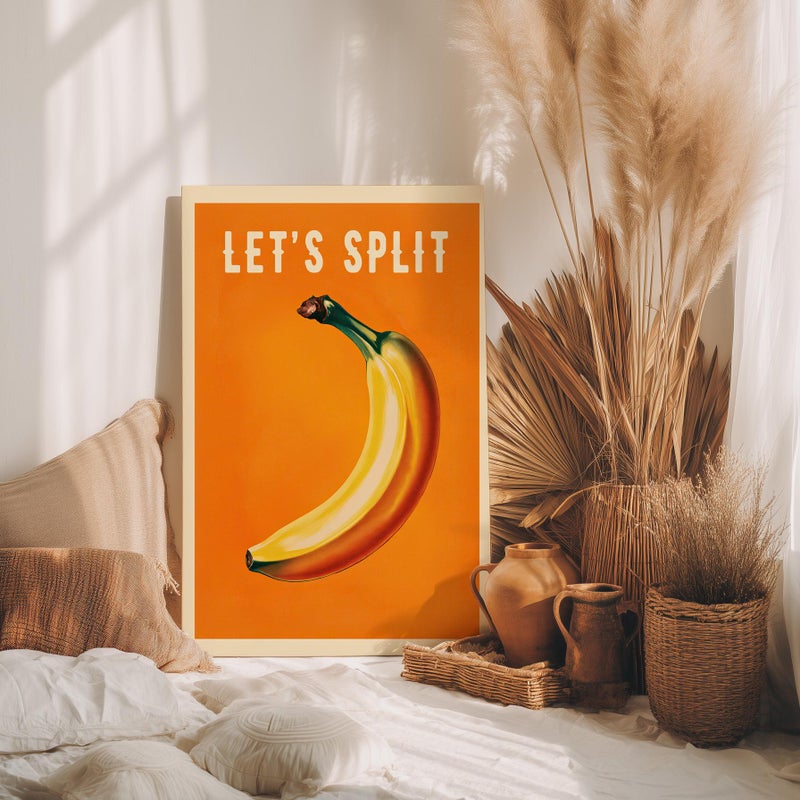 TNESSENTIAL Let's Split Banana Wall Art Poster or Canvas Print, Funny Retro Typography Poster, Preppy Girly Print Kitchen Decor, Sassy Room Wall Art - Image 5
