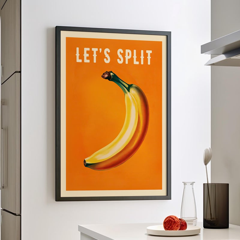 TNESSENTIAL Let's Split Banana Wall Art Poster or Canvas Print, Funny Retro Typography Poster, Preppy Girly Print Kitchen Decor, Sassy Room Wall Art - Image 3