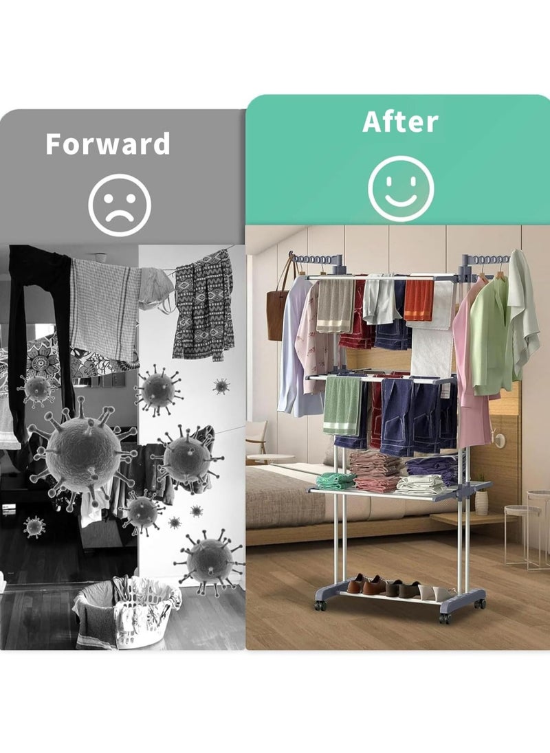 Yoawllty Clothes Drying Rack, 3 Layers Folding Clothes Rail of Clothes Hanger Sturdy Laundry Garment Dryer Stand with Two Side Wings  - Image 5