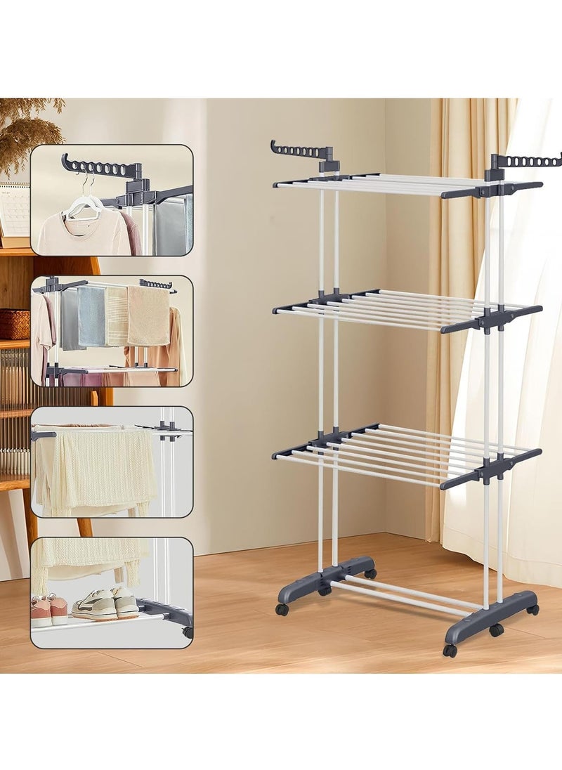Yoawllty Clothes Drying Rack, 3 Layers Folding Clothes Rail of Clothes Hanger Sturdy Laundry Garment Dryer Stand with Two Side Wings  - Image 4