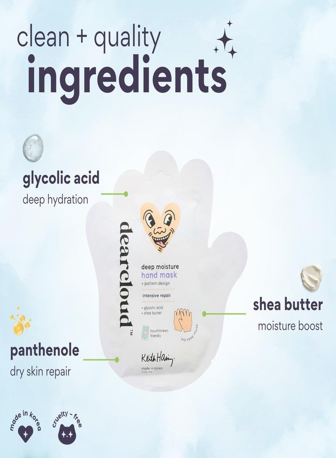 dearcloud Keith Haring Infused Serum Hand Mask – hand masks moisturizing glove with Glycolic Acid & Shea Butter – Hand Mask for Dry Cracked Hands – Iris Rose Musk (3 Pairs/ 6 Gloves) - Image 2