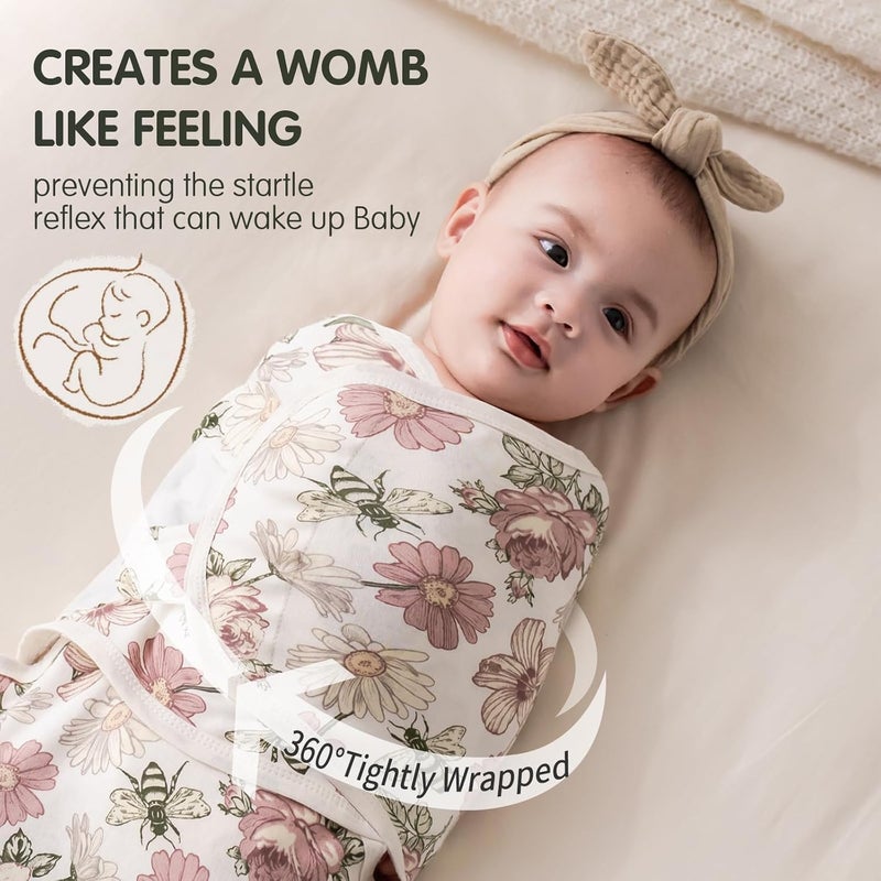 insular Baby Swaddle Wrap Swaddle Blanket for Newborn and Infant Adjustable Velcro Swaddling Set for Boy and Girl Soft Cotton Baby Sleep Sack 3 Pack Floral Small03 Month - Image 2