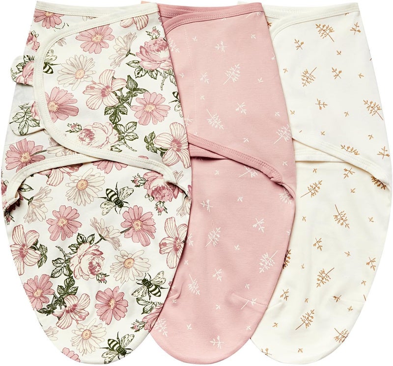insular Baby Swaddle Wrap Swaddle Blanket for Newborn and Infant Adjustable Velcro Swaddling Set for Boy and Girl Soft Cotton Baby Sleep Sack 3 Pack Floral Small03 Month - Image 1