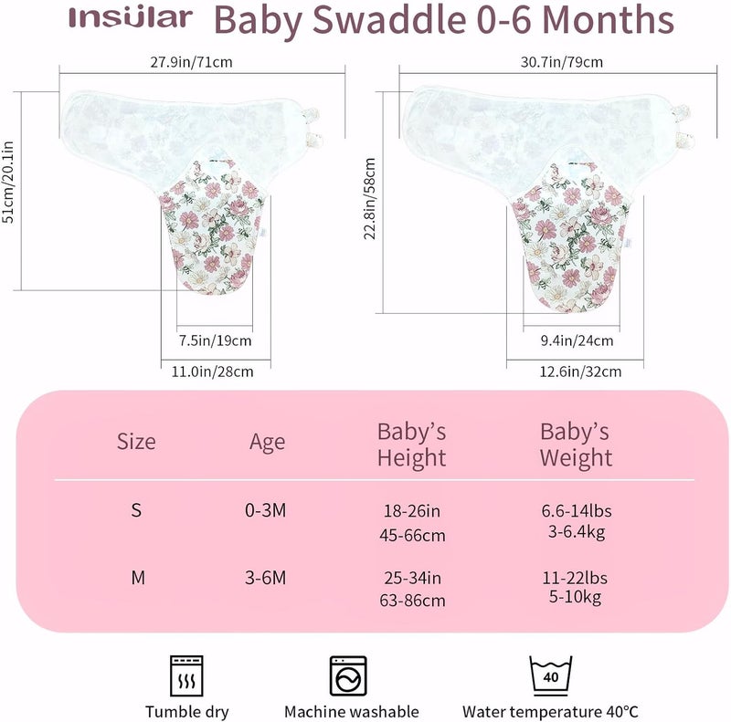 insular Baby Swaddle Wrap Swaddle Blanket for Newborn and Infant Adjustable Velcro Swaddling Set for Boy and Girl Soft Cotton Baby Sleep Sack 3 Pack Floral Small03 Month - Image 5