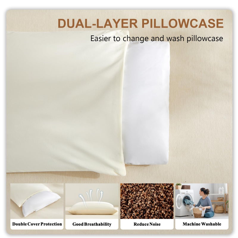 MIOTO Organic Buckwheat Pillow for Sleeping with Dual-Layer Pillowcase and Extra Tartary Buckwheat Hulls, Adjust Height and Firmness, Neck Support Pillow for Back and Side Sleepers 14"x20" - Image 5