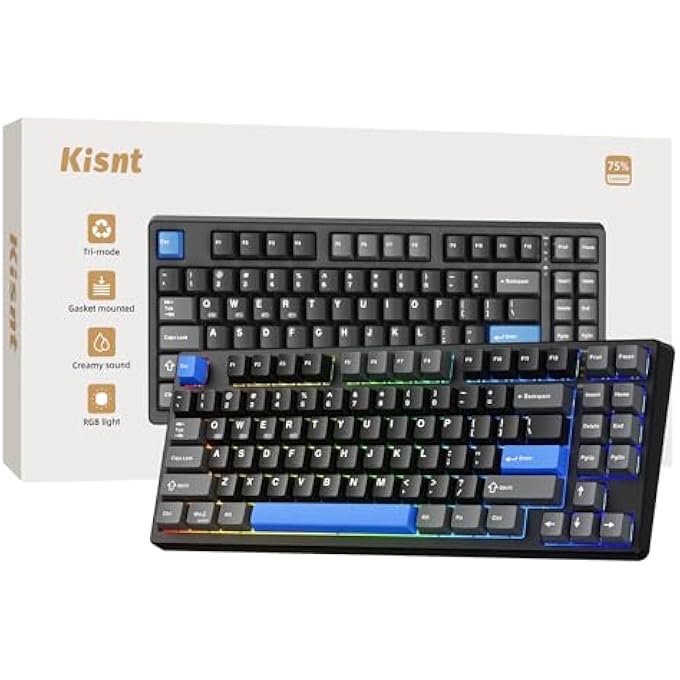 Kisnt WIRELESS MECHANICAL KEYBOARD,GASKET MOUNTED WITH CREAMY SOUND,BLUETOOTH/2.4GHZ/USB-C,CUSTOM HOT SWAPPABLE,RGB BACKLIT,75% COMPACT LAYOUT FOR GAMING/TYPING/WIN/MAC/PC(TEXTURED BLACK,LINEAR SWITCH) - Image 1