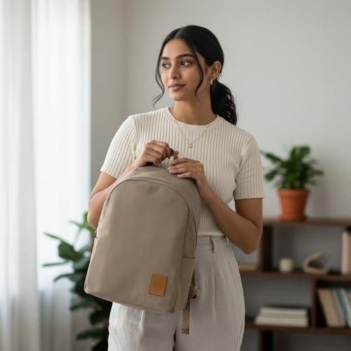 DailyObjects Pedal Everyday Casual Laptop Backpack (16L) Fits Upto 14 Inch Laptop, Unisex Travel Backpack Durable Canvas Material, Zippered Compartments With Pockets (Beige) - Image 5