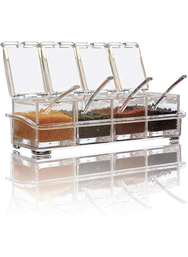HOOKOR Clear Seasoning Storage Container for Spice Salt Sugar Cruet,Condiment Jars with Spoons (4 Boxes) - Image 1