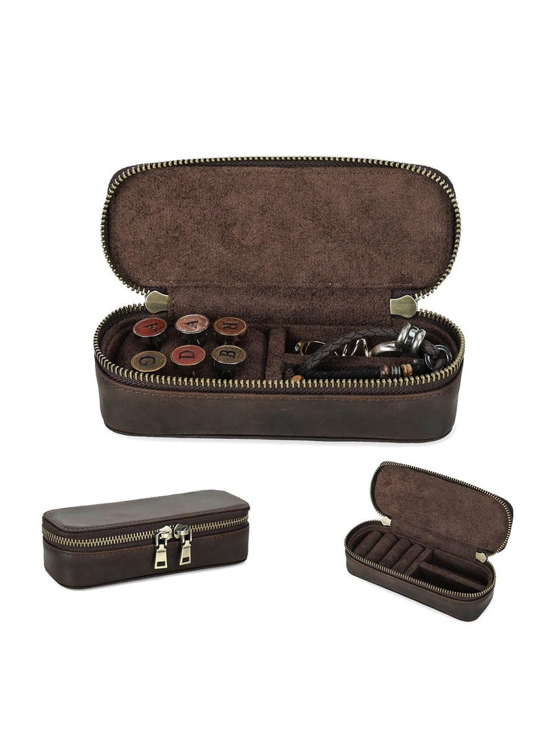 SYOSI - Leather Cufflink Box for Men, Travel Leather Storage Box, Jewelry Storage Case, Vintage Zipper Jewelry Boxe for Rings and Cufflink - Image 1
