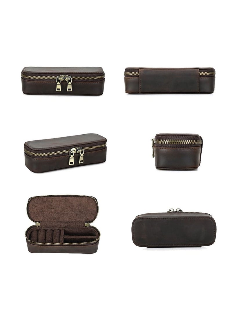 SYOSI - Leather Cufflink Box for Men, Travel Leather Storage Box, Jewelry Storage Case, Vintage Zipper Jewelry Boxe for Rings and Cufflink - Image 1