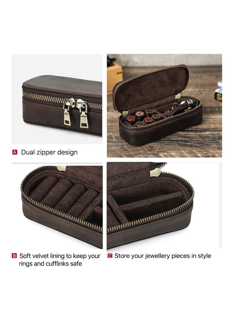 SYOSI - Leather Cufflink Box for Men, Travel Leather Storage Box, Jewelry Storage Case, Vintage Zipper Jewelry Boxe for Rings and Cufflink - Image 1