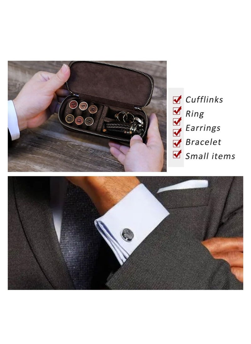 SYOSI - Leather Cufflink Box for Men, Travel Leather Storage Box, Jewelry Storage Case, Vintage Zipper Jewelry Boxe for Rings and Cufflink - Image 1