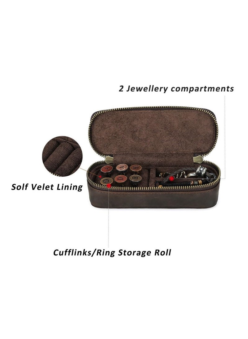 SYOSI - Leather Cufflink Box for Men, Travel Leather Storage Box, Jewelry Storage Case, Vintage Zipper Jewelry Boxe for Rings and Cufflink - Image 1