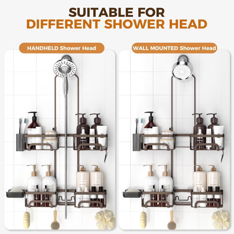REINHARDT Shower Caddy Hanging for Handheld Showerheads Adjustable Split Shower Caddy, Rustproof Shower Organizer with Hooks for Razor Over the Head Caddy with Soap Holder Bathroom Accessories, Bronze - Image 3
