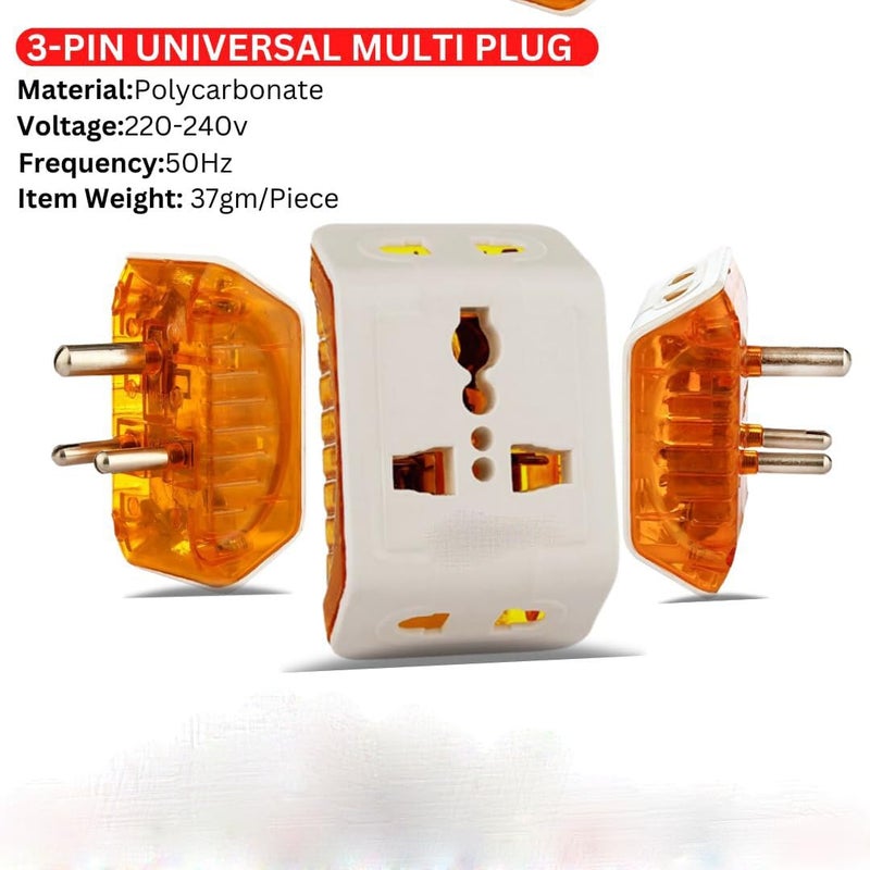 MAXICOM 3PIN Universal Socket Plug Type D Worldwide Travel Adaptor Worldwide Adaptor M307 Orange White Pack of 1  - Image 2