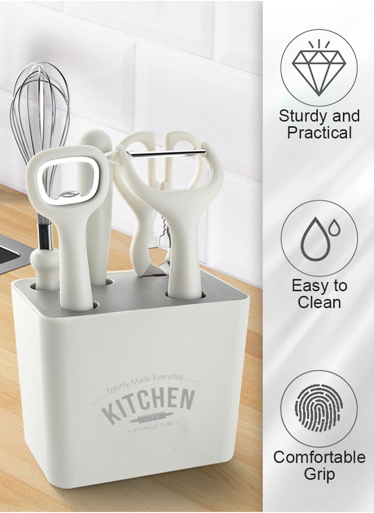 Perfii 6-Piece Kitchen Peeler Set with Bottle Opener, Stirrer, Fruit Knife, Scissors and Decorative Storage Base with Food Grade 304 Stainless Steel and Anti-Slip Handle Base  - Image 4