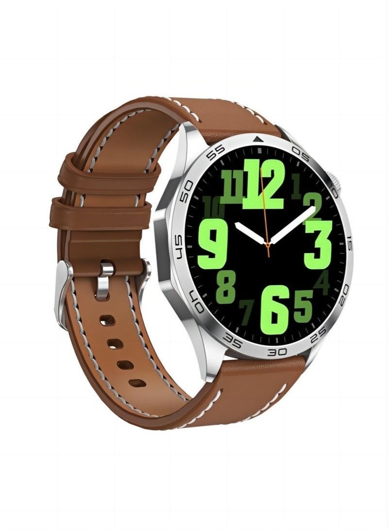 POWER GT4 Smart Watch With Bluetooth Calling Function (Answer/Make Calls), Fitness Tracking Watch with Sleep Monitoring Function, Suitable for iPhone/Android, IP68 Waterproof (Leather Brown) - Image 1