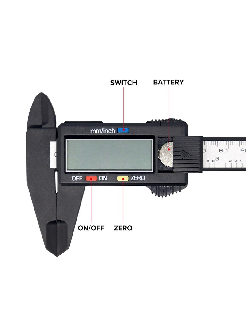 Fasola Electronic Digital Caliper, Plastic Vernier Caliper, Caliper Measuring Tool with Inch/Millimeter Conversion, Extra Large Lcd Screen, 0-6 Inch/0-150 mm, Auto off Featured Micrometer Ruler - Image 3