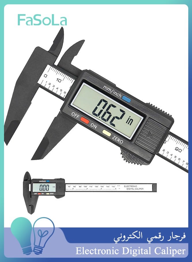 Fasola Electronic Digital Caliper, Plastic Vernier Caliper, Caliper Measuring Tool with Inch/Millimeter Conversion, Extra Large Lcd Screen, 0-6 Inch/0-150 mm, Auto off Featured Micrometer Ruler - Image 1