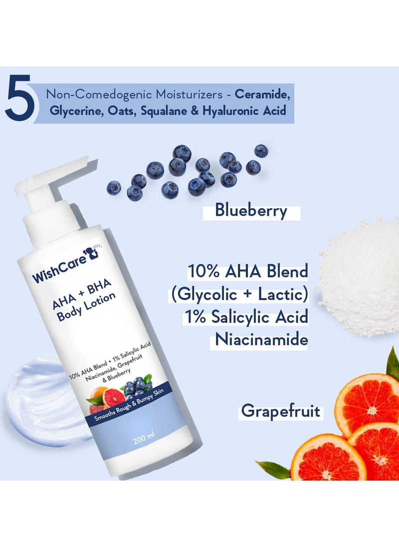 WishCare 10% AHA 1% BHA Body Lotion Smooths Rough Bumpy Skin Glycolic Lactic Acid Body Lotion with Niacinamide 200 Ml