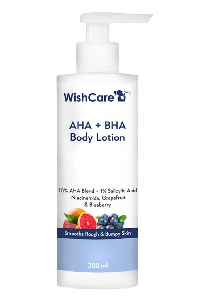 WishCare 10% AHA 1% BHA Body Lotion Smooths Rough Bumpy Skin Glycolic Lactic Acid Body Lotion with Niacinamide 200 Ml