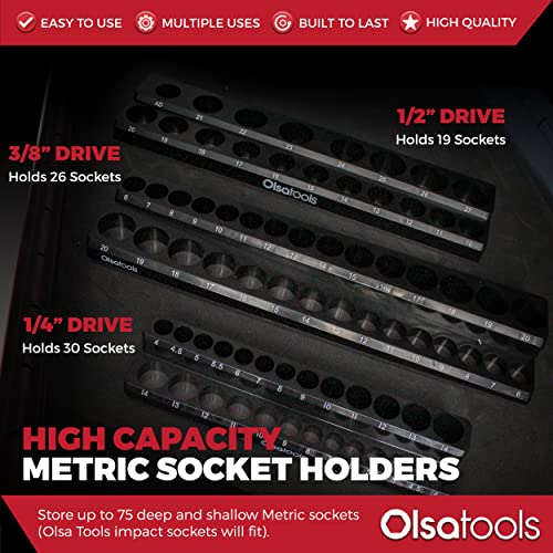 Olsa Tools Magnetic Socket Organizer 3Piece Drive Metric Socket Holder Set with Strong Magnets Professional Tool Holder and Organizer Stores up to 75 Sockets Black Part 1151 - Image 5