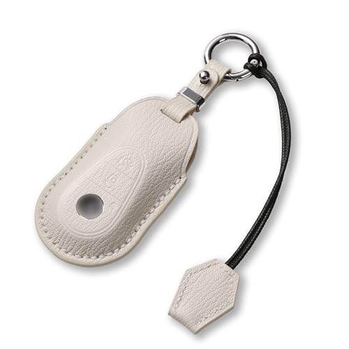 Jayanes Genuine Leather Key Fob Cover Compatible with Mercedes Benz C300 E S GLC CLE SL EQS EQE, Key Case with Keychain & Lanyard for Mercedes Benz Key Fob (3 Buttons, White) - Image 1
