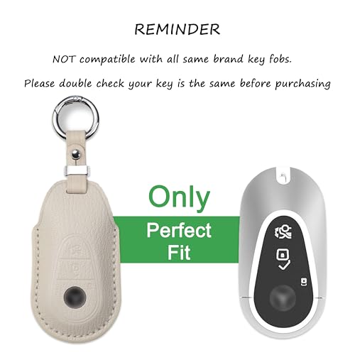 Jayanes Genuine Leather Key Fob Cover Compatible with Mercedes Benz C300 E S GLC CLE SL EQS EQE, Key Case with Keychain & Lanyard for Mercedes Benz Key Fob (3 Buttons, White) - Image 2