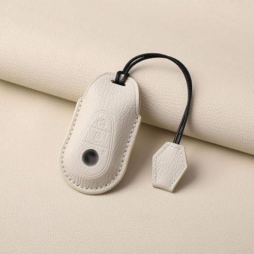 Jayanes Genuine Leather Key Fob Cover Compatible with Mercedes Benz C300 E S GLC CLE SL EQS EQE, Key Case with Keychain & Lanyard for Mercedes Benz Key Fob (3 Buttons, White) - Image 4