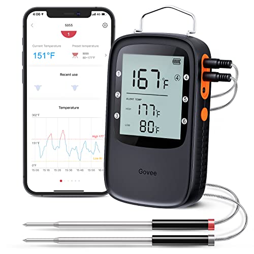 Govee Bluetooth Meat Thermometer, Wireless Meat Thermometer for Smoker Oven, Digital Grill Thermometer with 2 Probes, Timer Mode, Smart LCD Backlight BBQ Thermometer for Cooking Turkey Fish Beef - Image 1