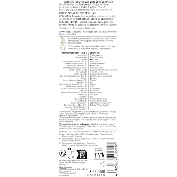 PERFECT CURLS CONDITIONER, CERAMIDE, 150 ML, HAIR CONDITIONER WITH CERAMIDES & BANANA, MOISTURISER FOR CURLS & WAVY HAIR, SILICONE-FREE, MILD & VEGAN - Image 3