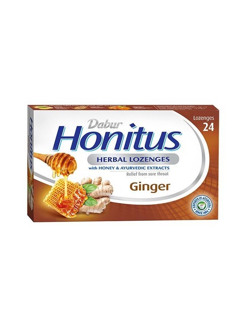 Dabur Honitus Herbal Lozenges Effective Relief from Cough, Strep Infection And Sore Throat Pain Ginger Flavor - 24s