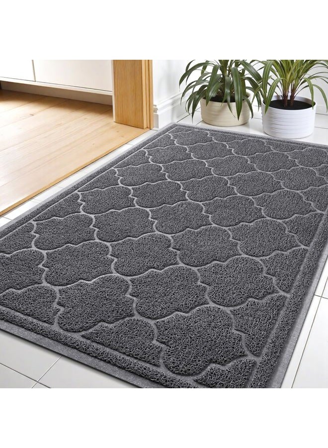 LuxStep Door Mat Large 24x36 Inch Indoor Outdoor Doormat, Non-Slip Low-Profile Design Floor Mat, Durable Trap Dirt and Dust Front Door Welcome Mat for Entryway,Patio,Garage, Grey - Image 1