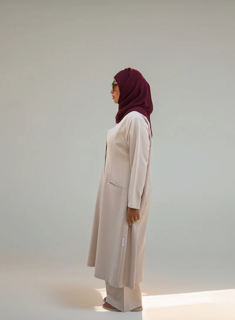 Bond Beige Modest Co-Ord Set with Long Jacket & Wide-Leg Pants
